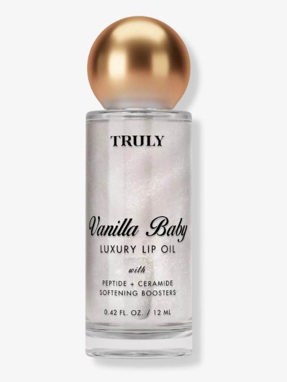 TRULY Vanilla Baby Luxury Lip Oil - Pearlescent White with Gold Cap